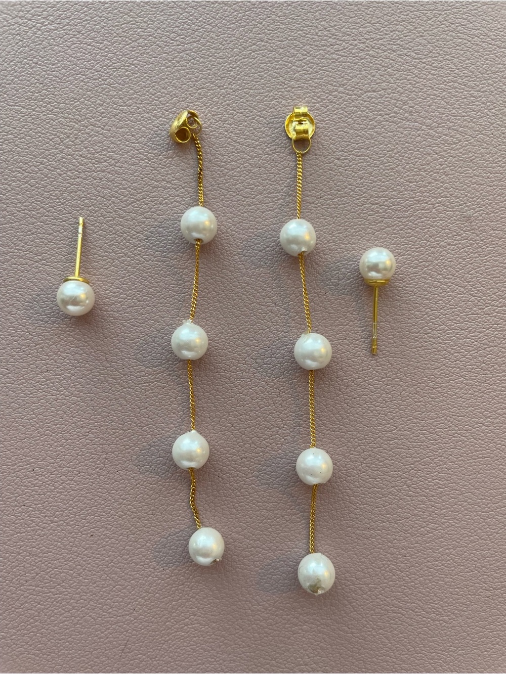 Gold Pearl Drop Earrings - Long White Pearl Dangle - Picture 2 of 4